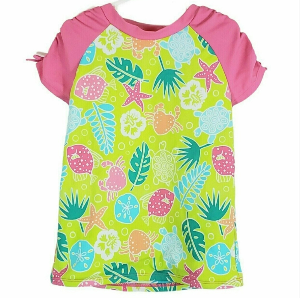 Gymboree Tropical Pink Green Rashguard Size 8